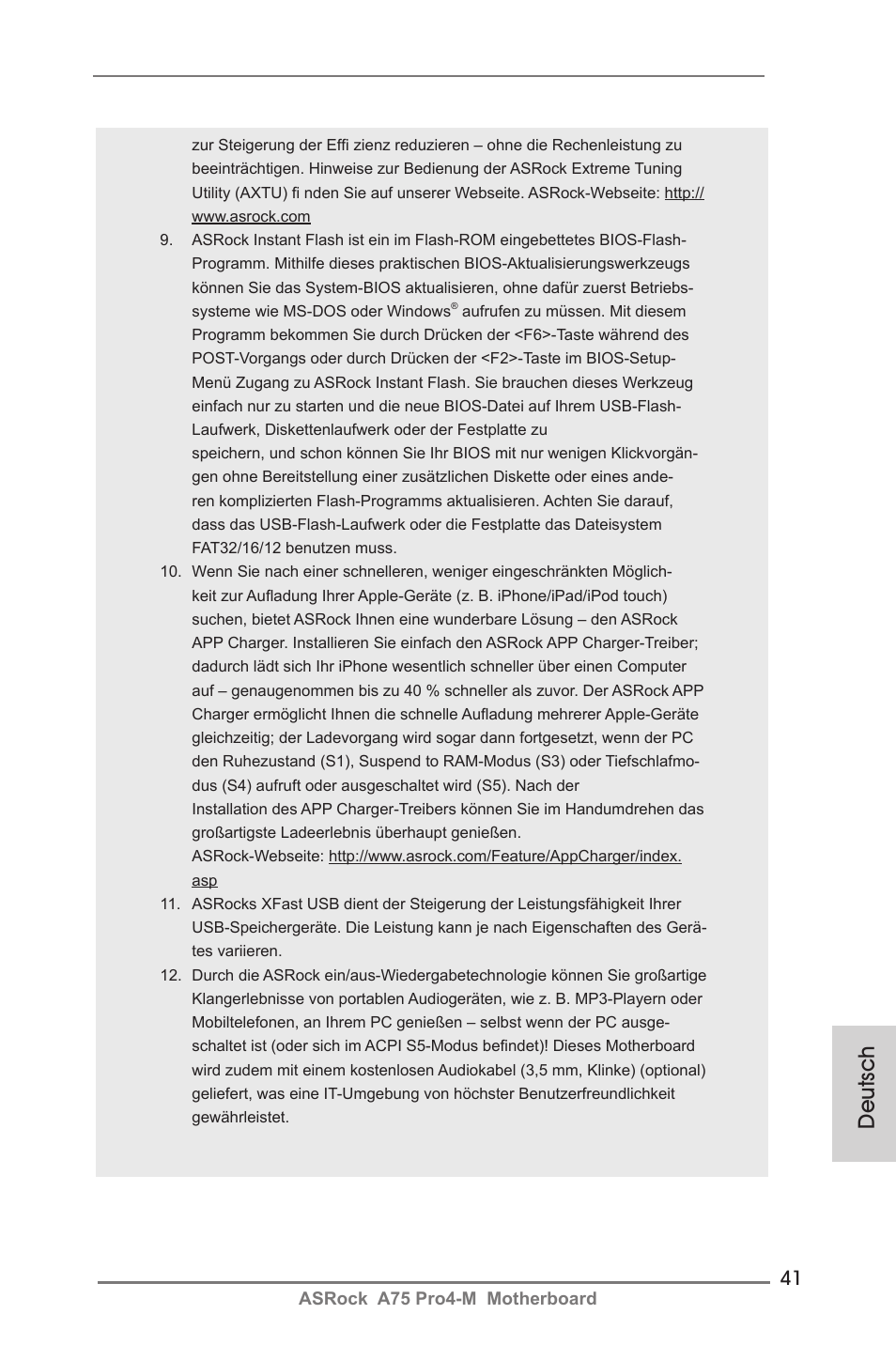 Deutsch | ASRock A75 Pro4-M User Manual | Page 41 / 260