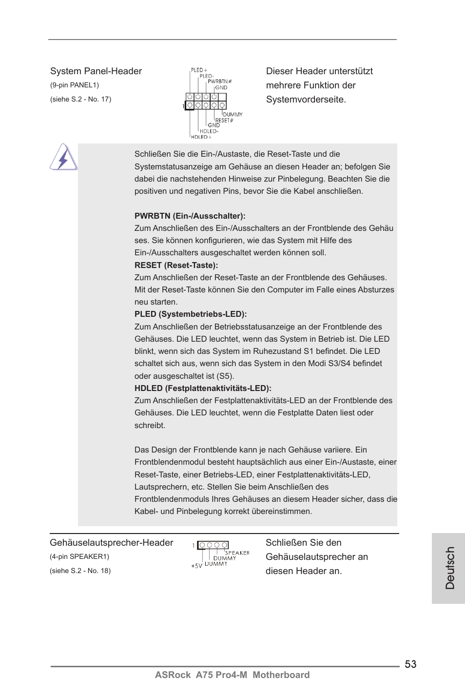 Deutsch | ASRock A75 Pro4-M User Manual | Page 53 / 260