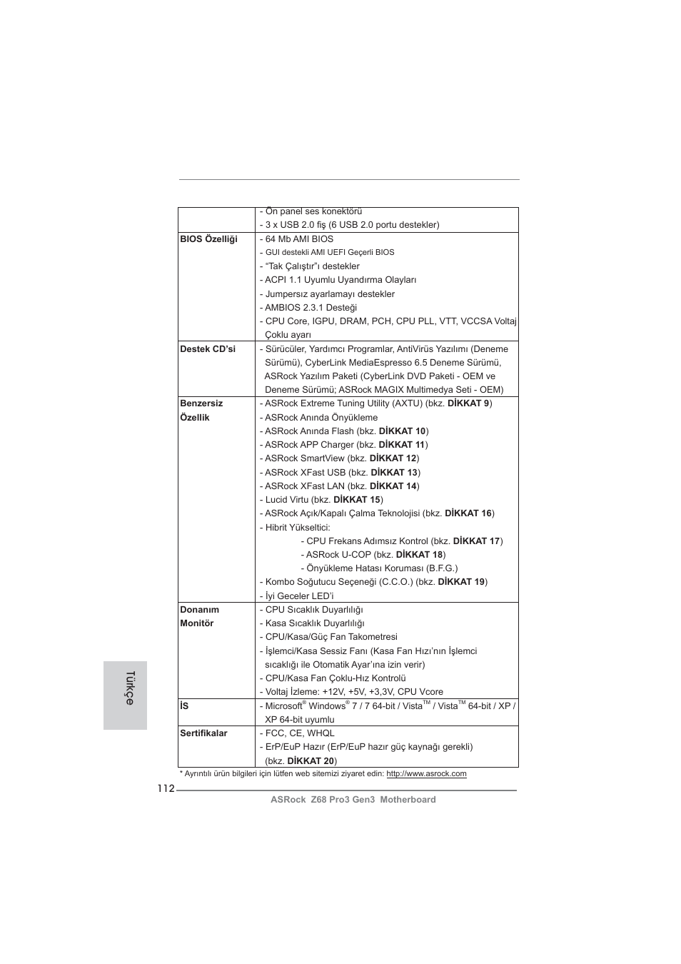 Türkçe | ASRock Z68 Pro3 Gen3 User Manual | Page 112 / 191