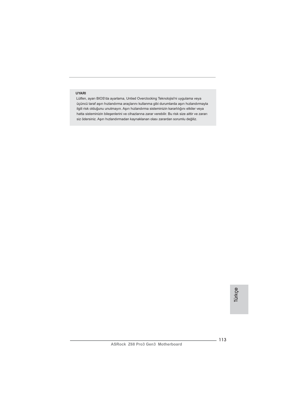 Türkçe | ASRock Z68 Pro3 Gen3 User Manual | Page 113 / 191