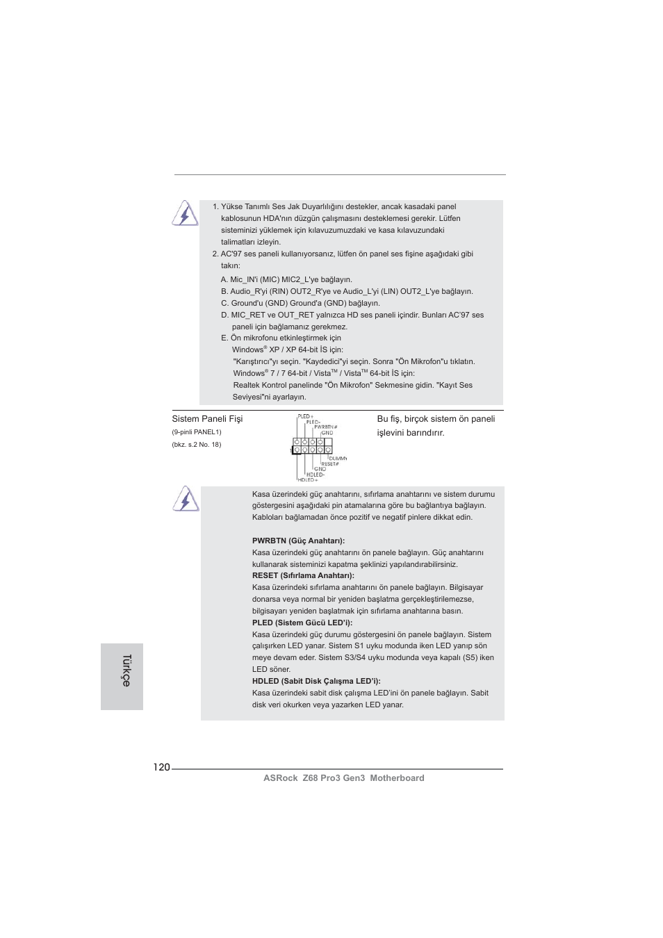 Türkçe | ASRock Z68 Pro3 Gen3 User Manual | Page 120 / 191