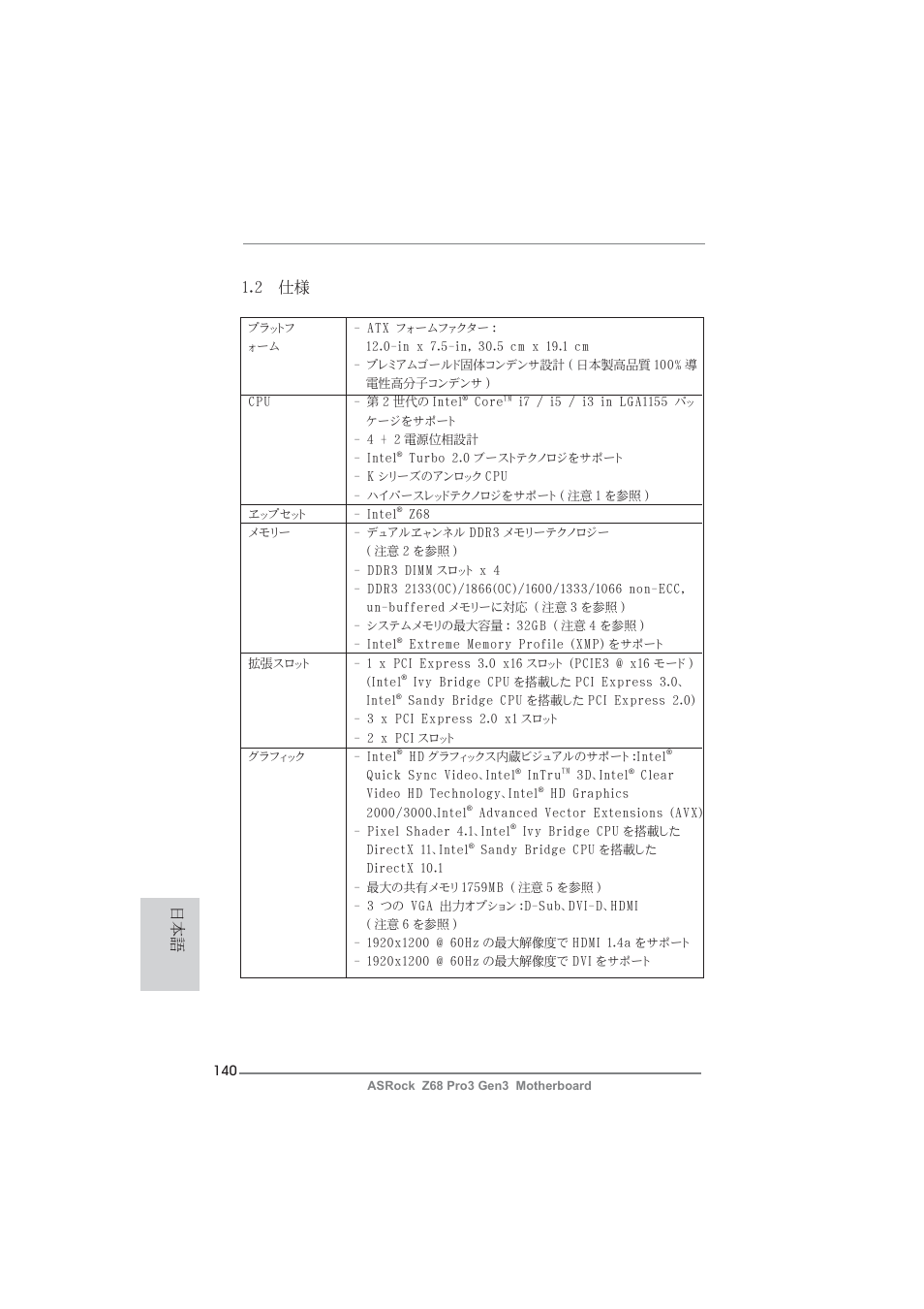 2 仕様 | ASRock Z68 Pro3 Gen3 User Manual | Page 140 / 191
