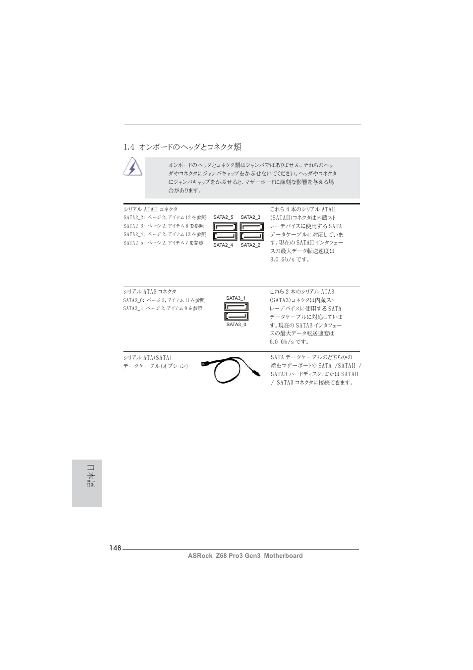 4 オンボードのヘッダとコネクタ類 | ASRock Z68 Pro3 Gen3 User Manual | Page 148 / 191