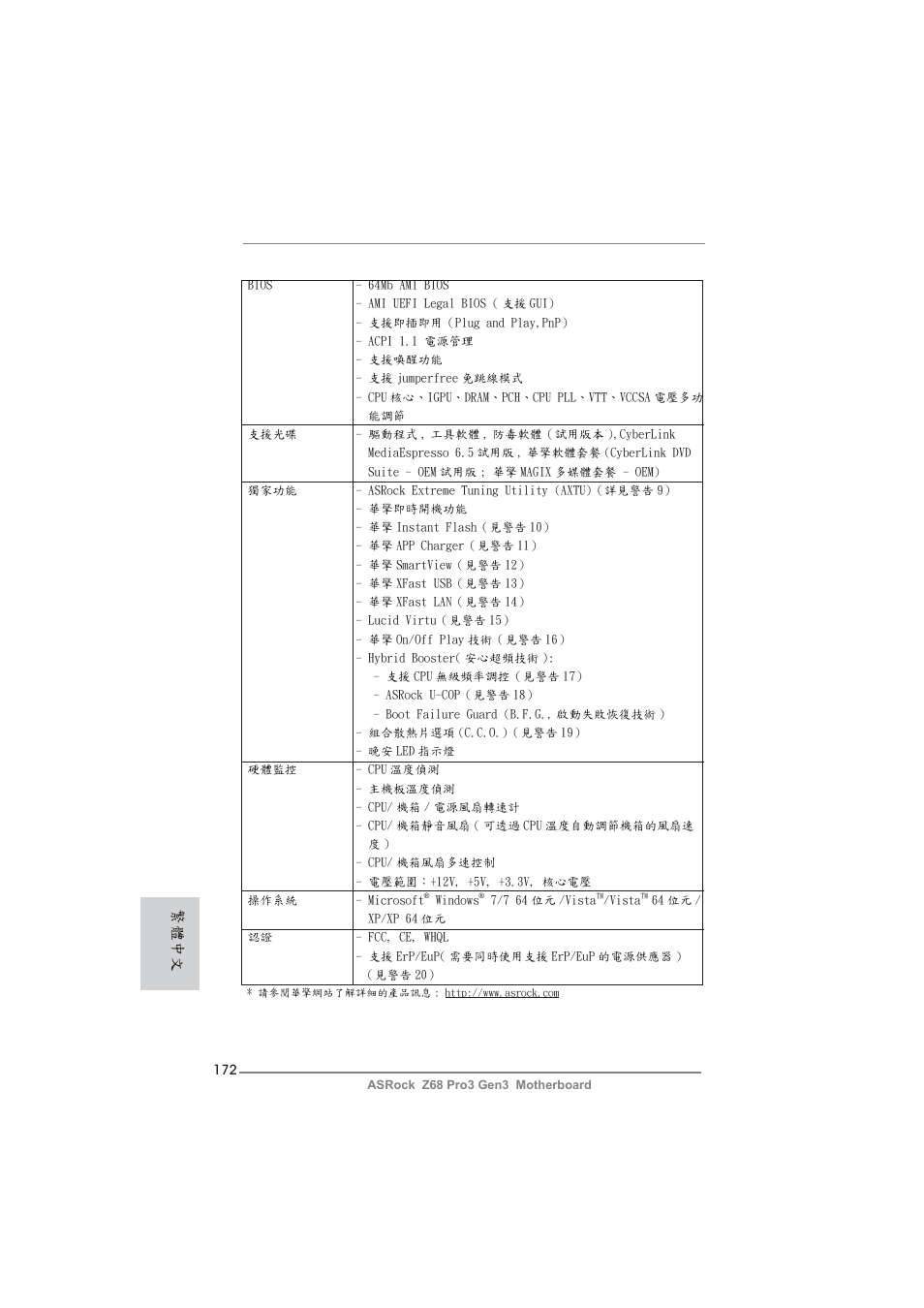 繁體中文 | ASRock Z68 Pro3 Gen3 User Manual | Page 172 / 191