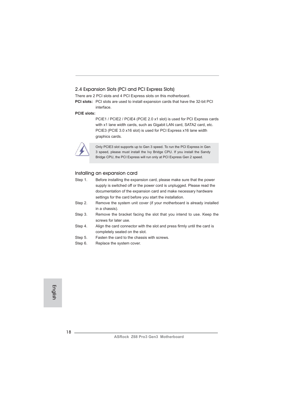 Installing an expansion card | ASRock Z68 Pro3 Gen3 User Manual | Page 18 / 191