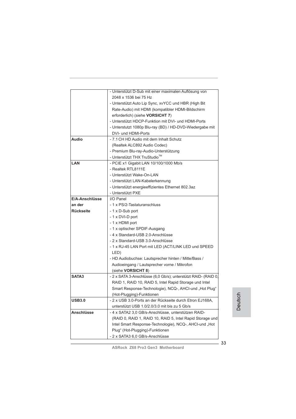 Deutsch | ASRock Z68 Pro3 Gen3 User Manual | Page 33 / 191