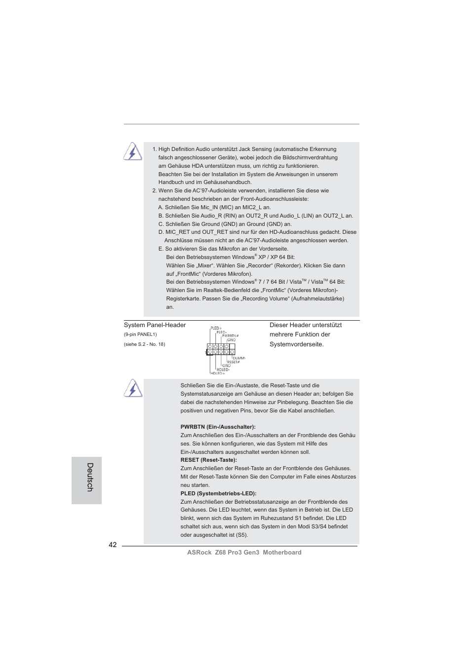 Deutsch | ASRock Z68 Pro3 Gen3 User Manual | Page 42 / 191