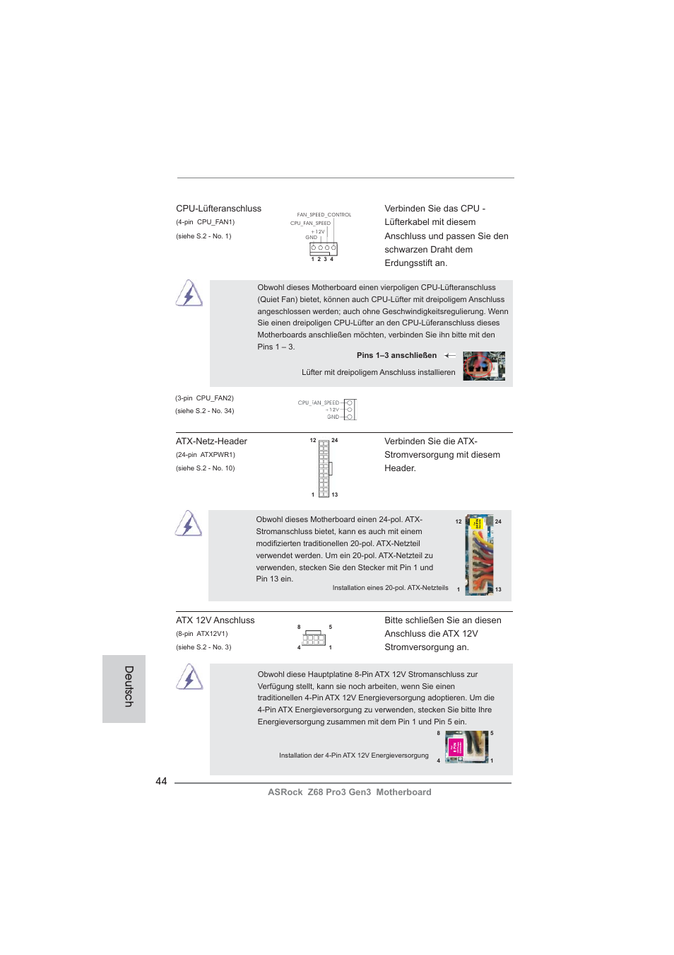 Deutsch | ASRock Z68 Pro3 Gen3 User Manual | Page 44 / 191