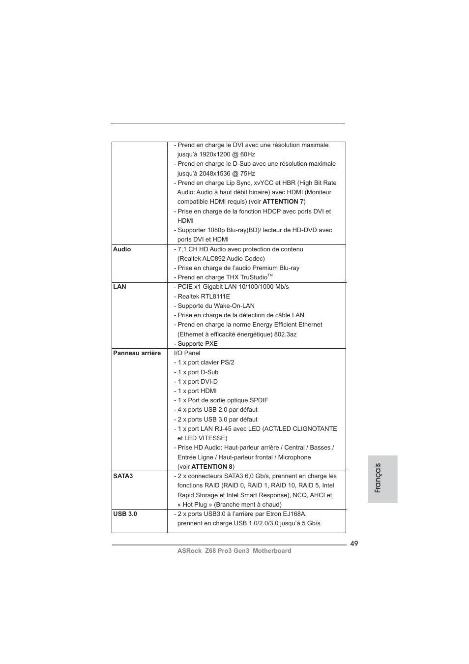Français | ASRock Z68 Pro3 Gen3 User Manual | Page 49 / 191