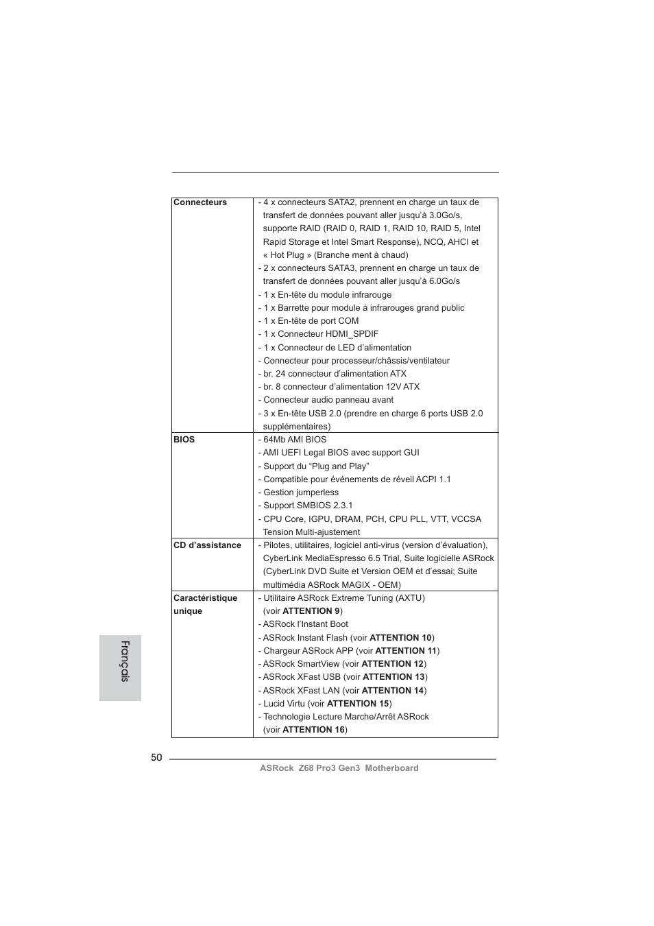 Français | ASRock Z68 Pro3 Gen3 User Manual | Page 50 / 191