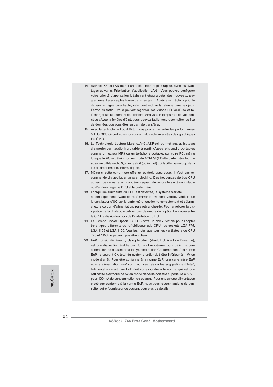 Français | ASRock Z68 Pro3 Gen3 User Manual | Page 54 / 191