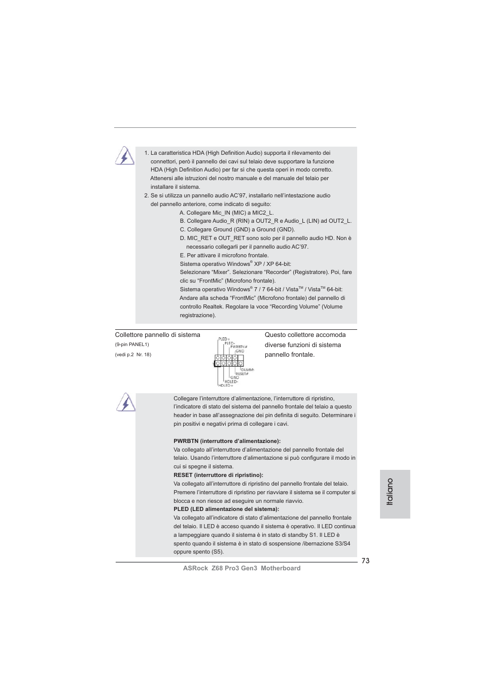 Italiano | ASRock Z68 Pro3 Gen3 User Manual | Page 73 / 191