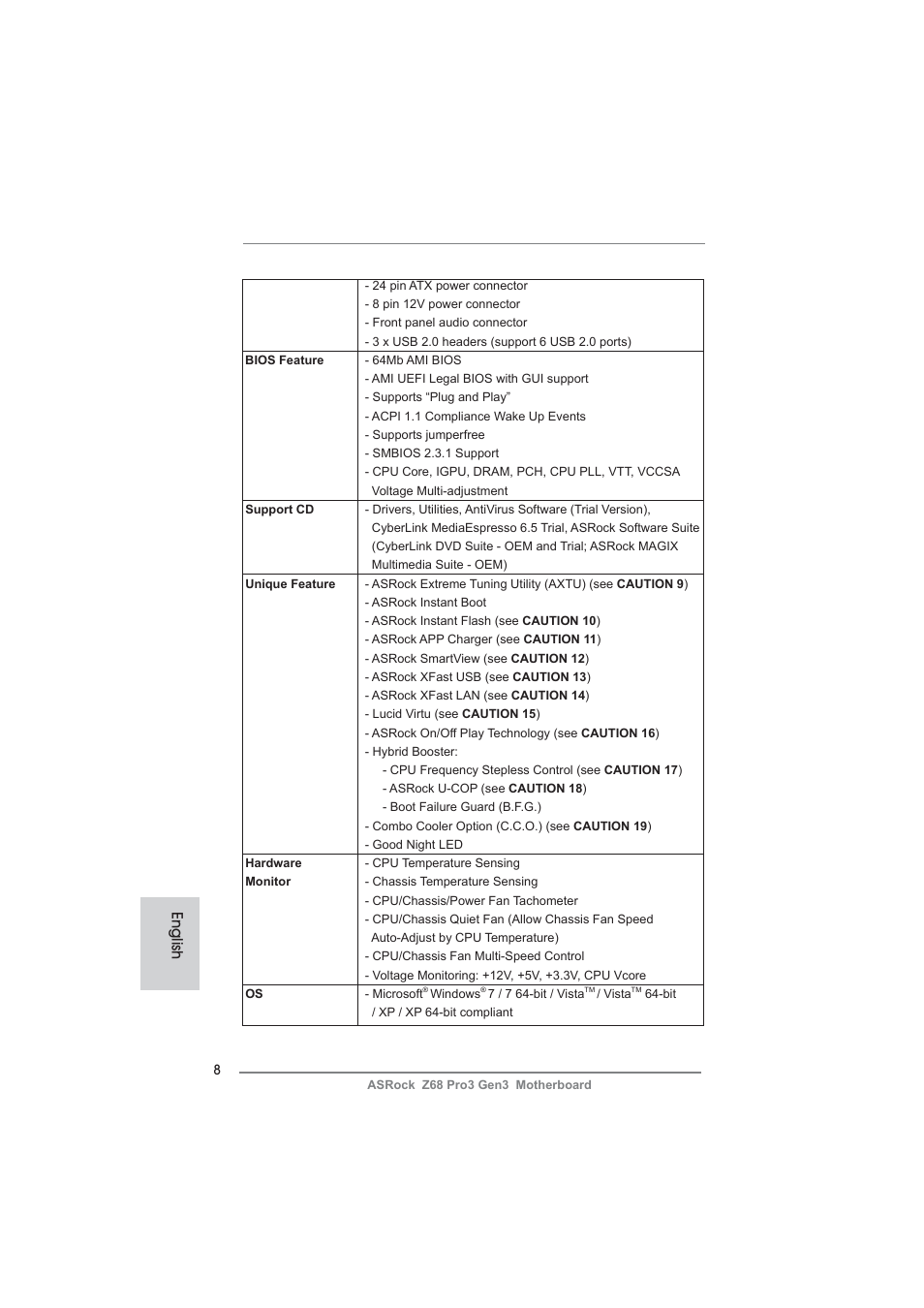 English | ASRock Z68 Pro3 Gen3 User Manual | Page 8 / 191