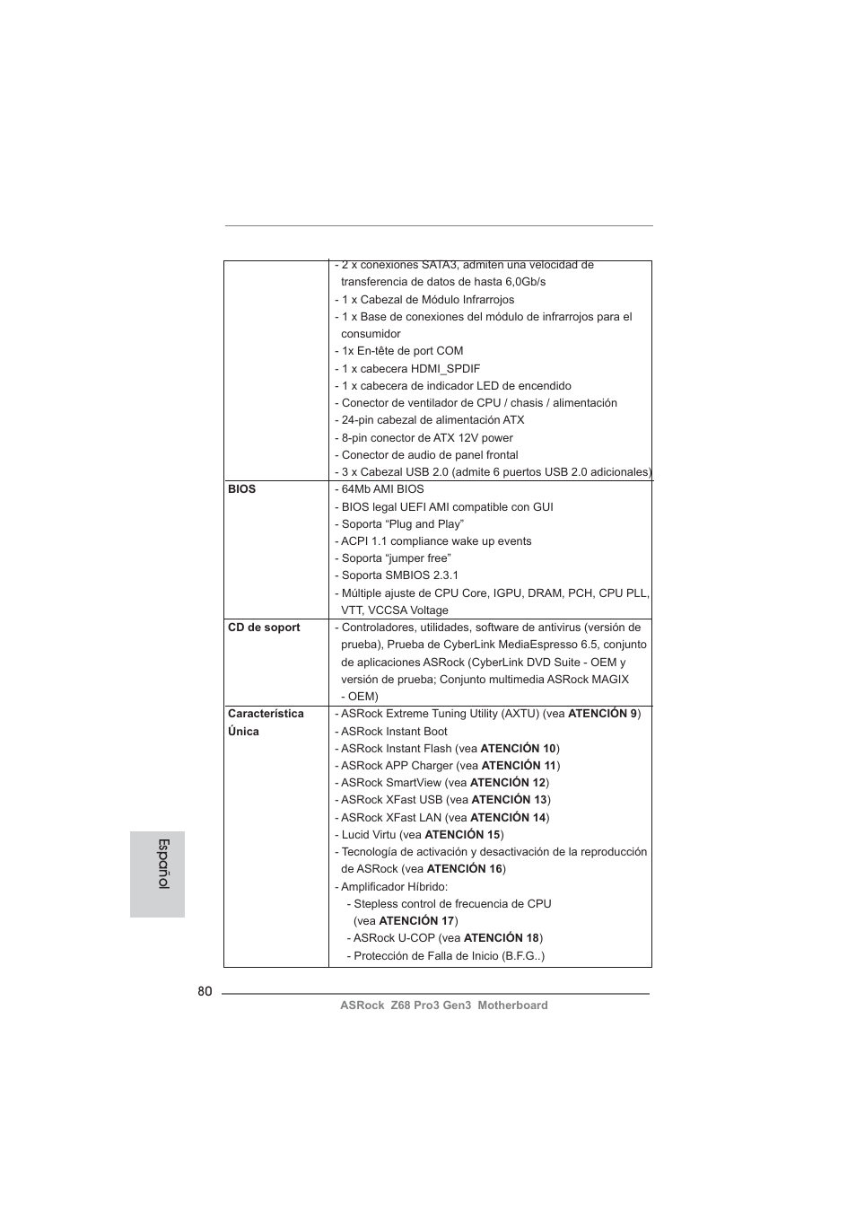 Español | ASRock Z68 Pro3 Gen3 User Manual | Page 80 / 191