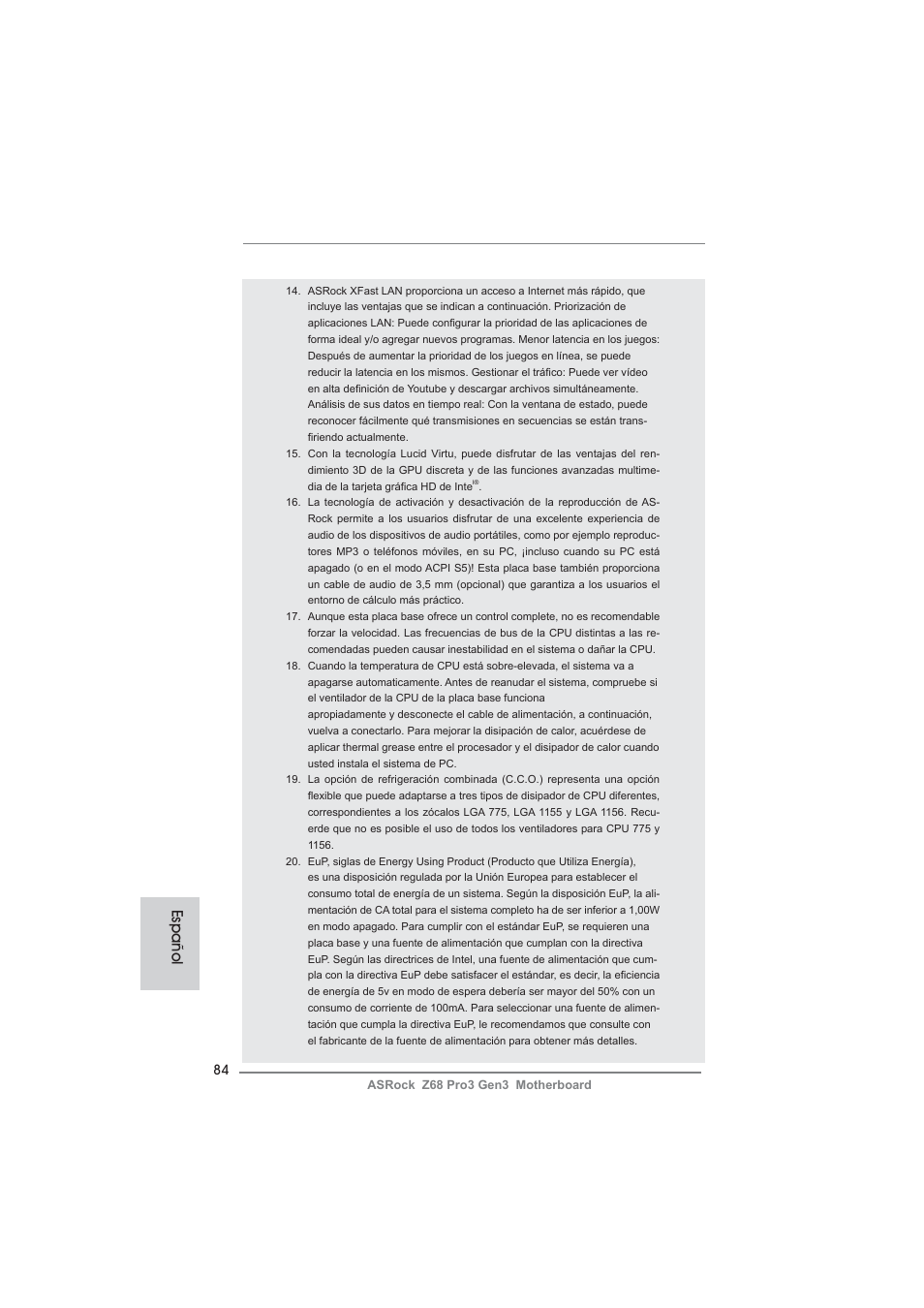 Español | ASRock Z68 Pro3 Gen3 User Manual | Page 84 / 191