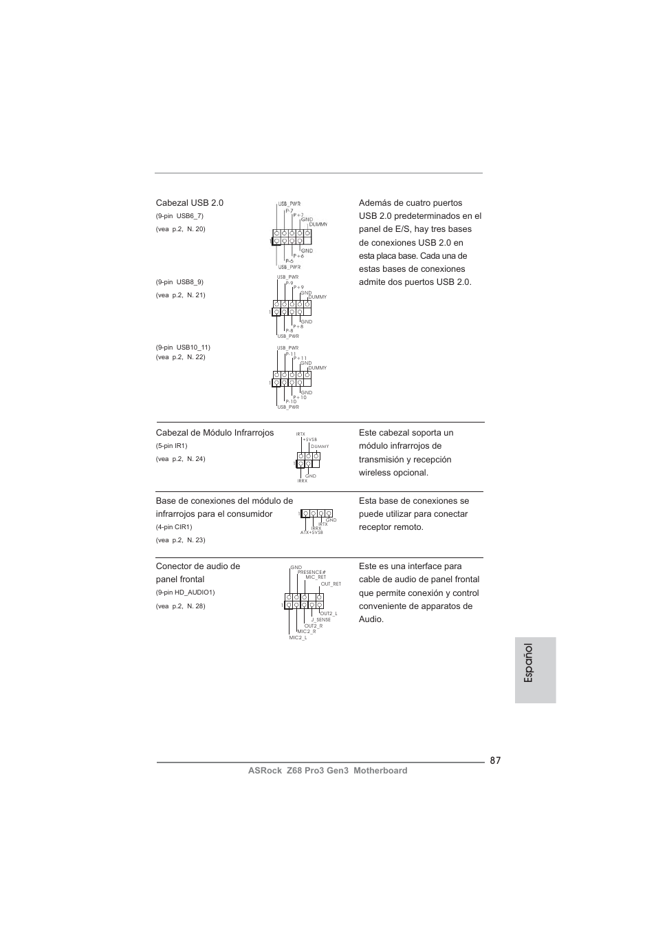 Español | ASRock Z68 Pro3 Gen3 User Manual | Page 87 / 191