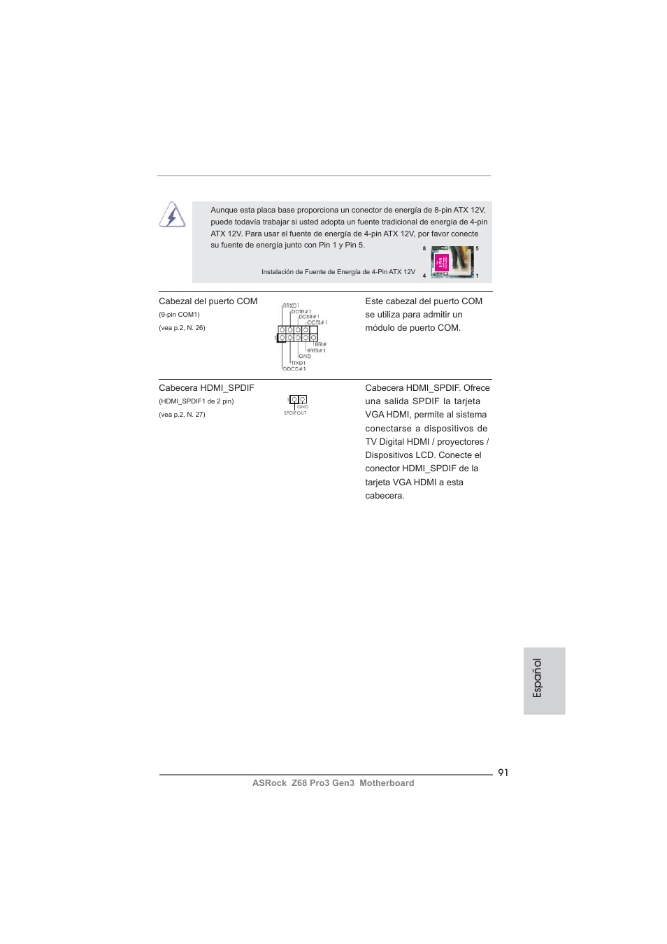 Español | ASRock Z68 Pro3 Gen3 User Manual | Page 91 / 191