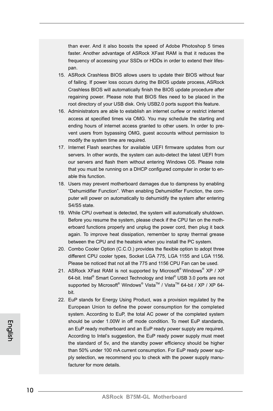 English, Asrock b75m-gl motherboard | ASRock B75M-GL User Manual | Page 10 / 203