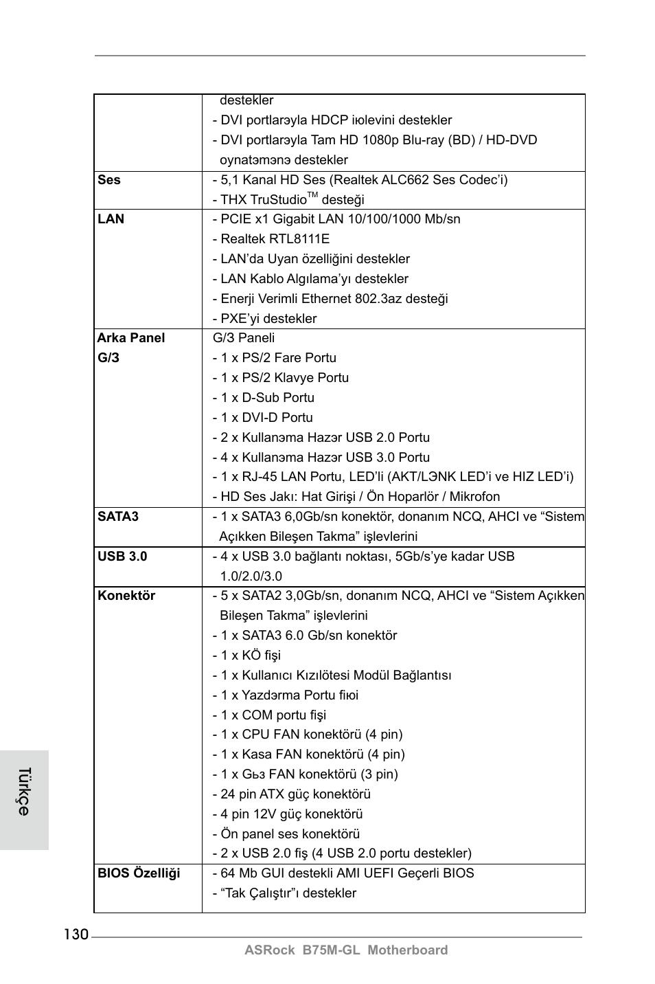 Türkçe | ASRock B75M-GL User Manual | Page 130 / 203