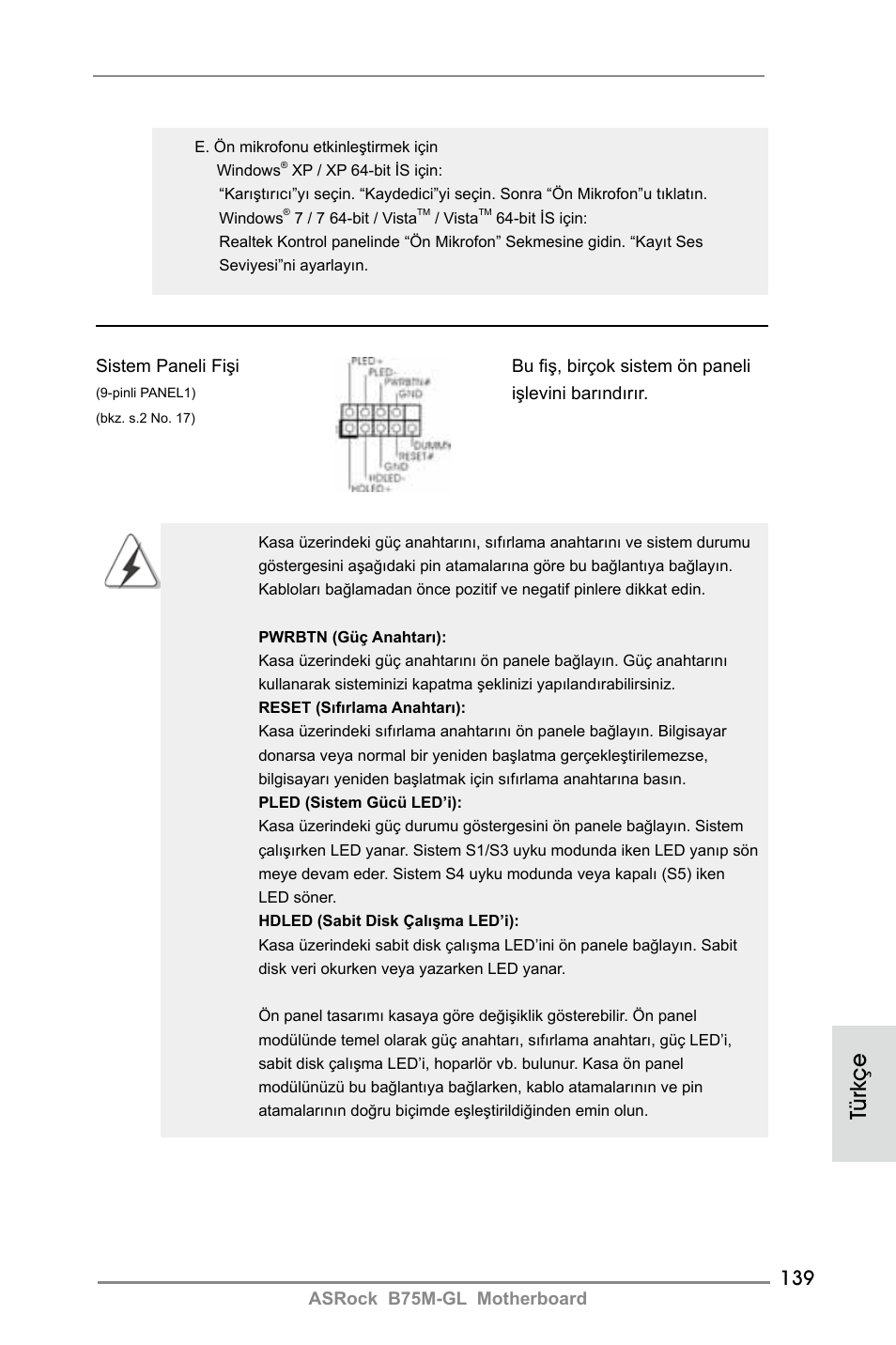 Türkçe | ASRock B75M-GL User Manual | Page 139 / 203