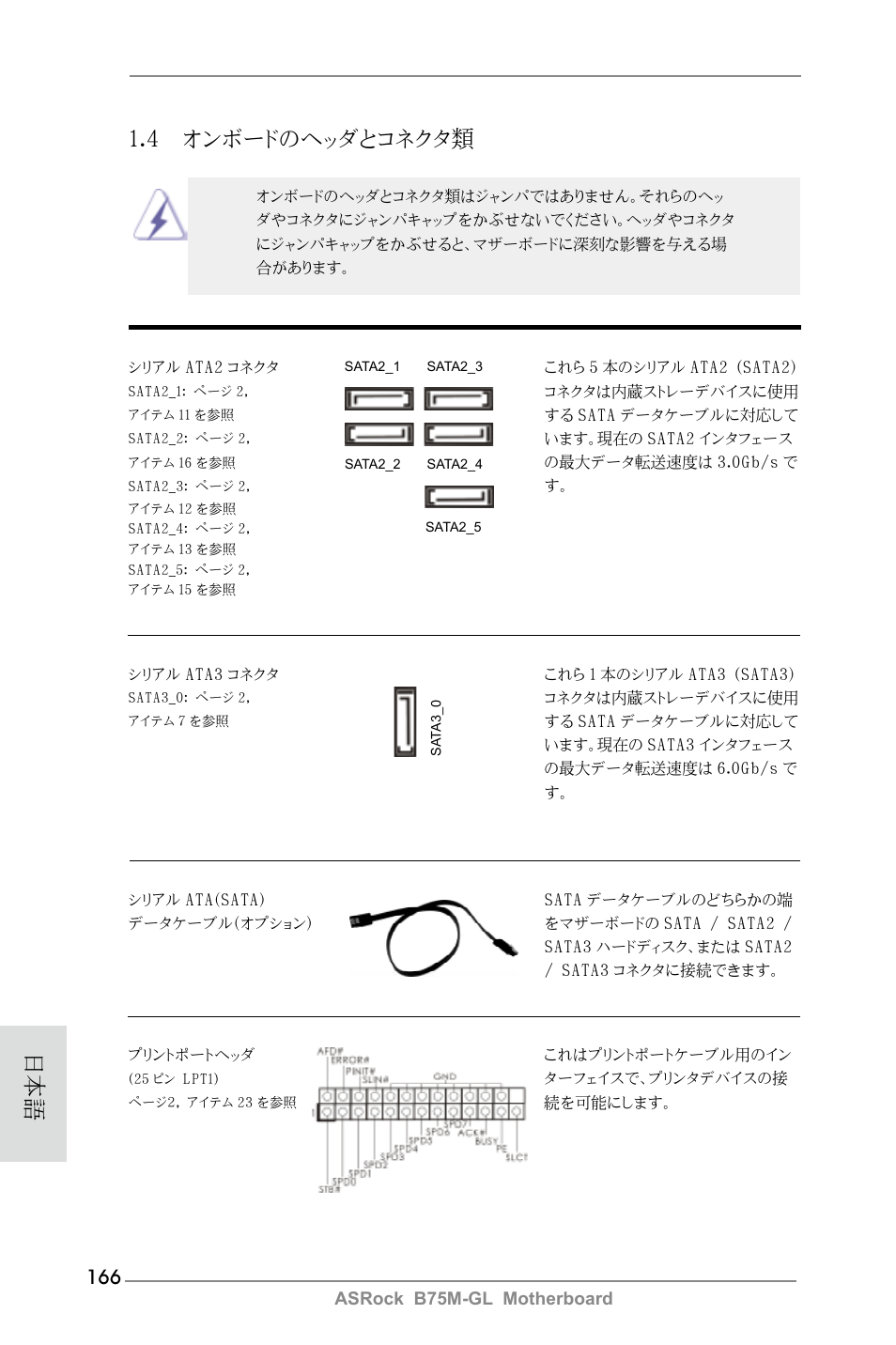 4 オンボードのヘッダとコネクタ類 | ASRock B75M-GL User Manual | Page 166 / 203