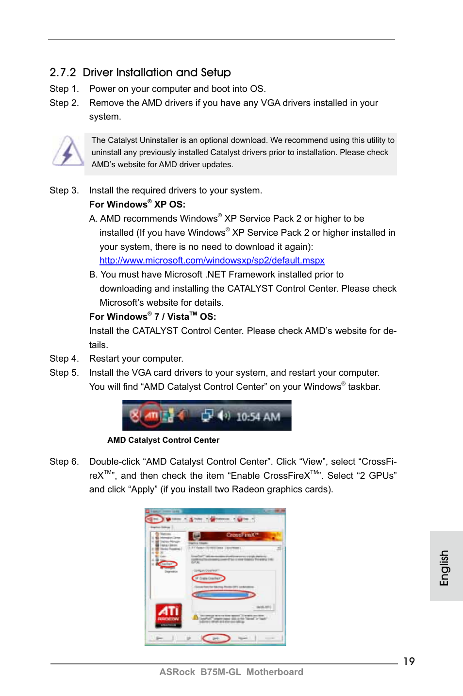 English, 2 driver installation and setup | ASRock B75M-GL User Manual | Page 19 / 203