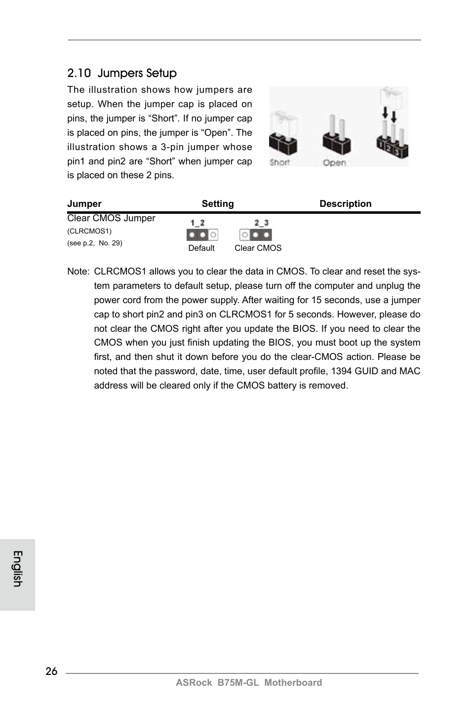 English 2.10 jumpers setup | ASRock B75M-GL User Manual | Page 26 / 203