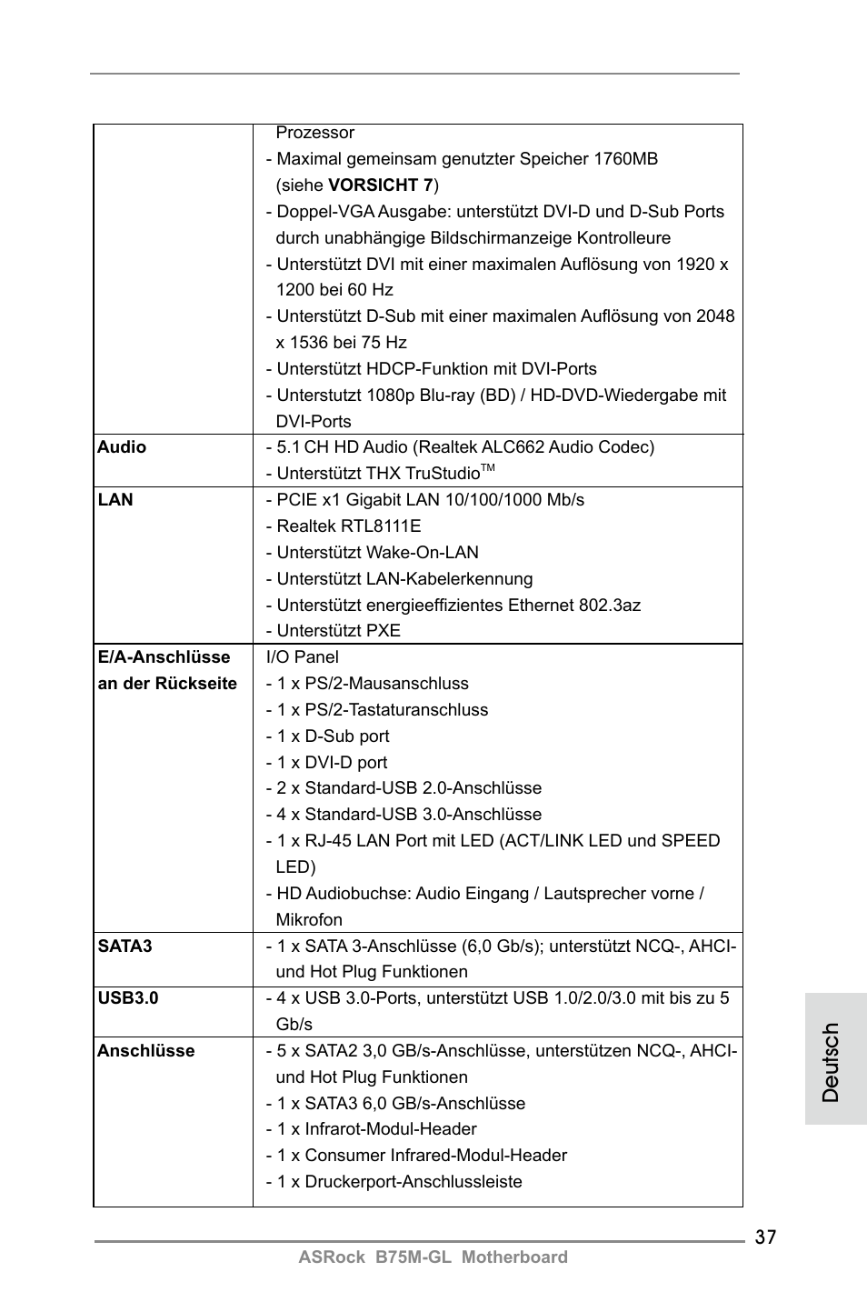 Deutsch | ASRock B75M-GL User Manual | Page 37 / 203