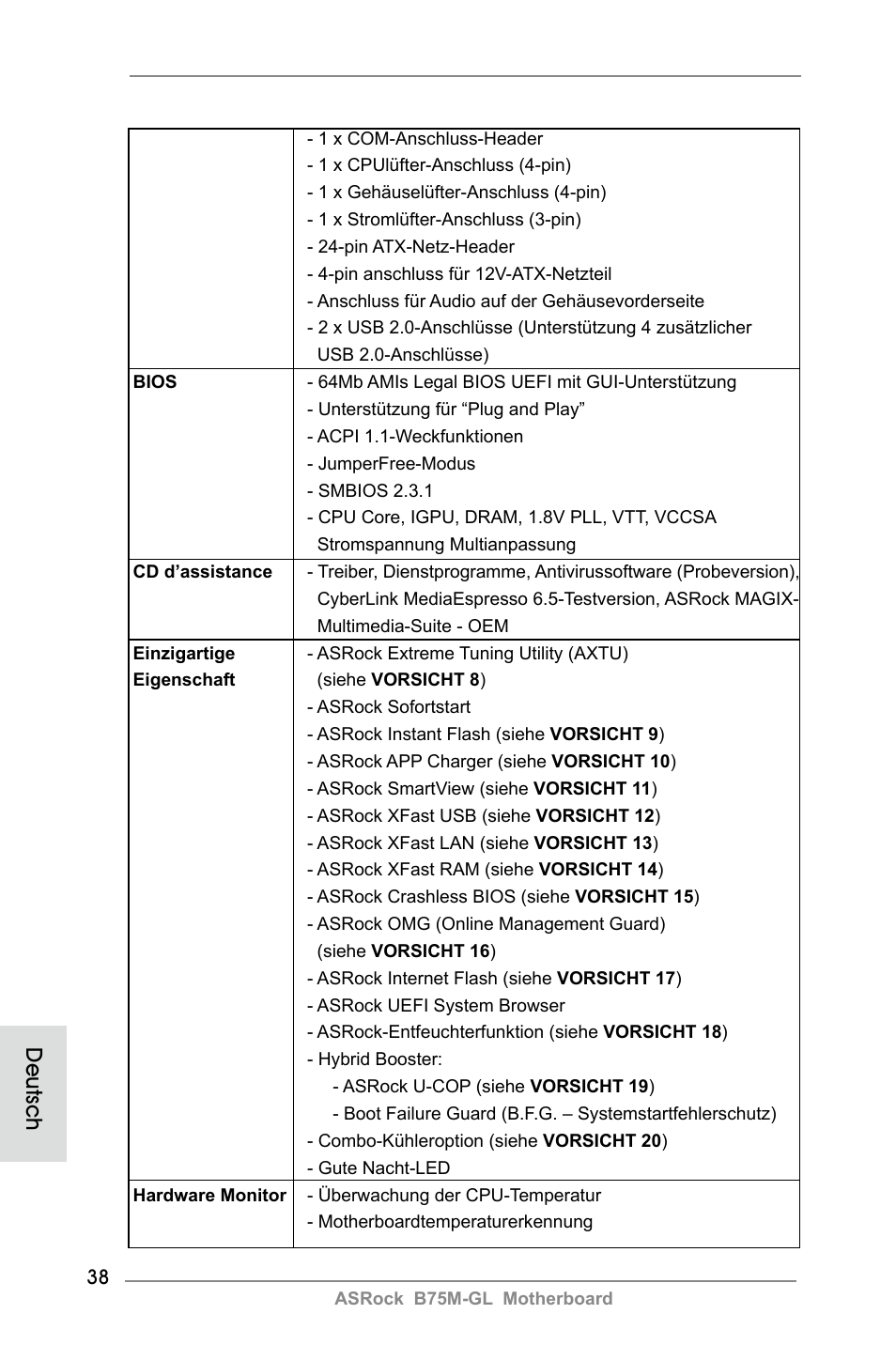 Deutsch | ASRock B75M-GL User Manual | Page 38 / 203