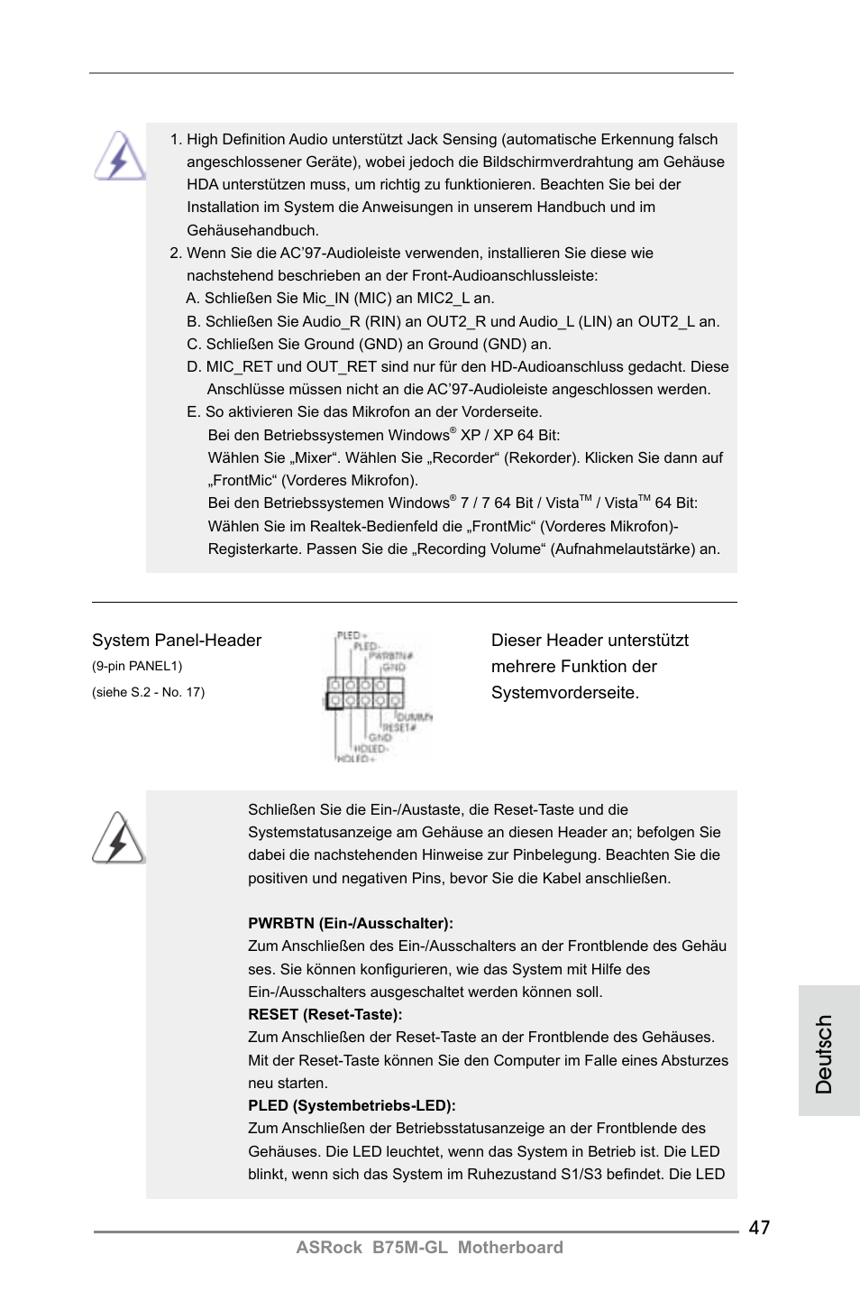Deutsch | ASRock B75M-GL User Manual | Page 47 / 203
