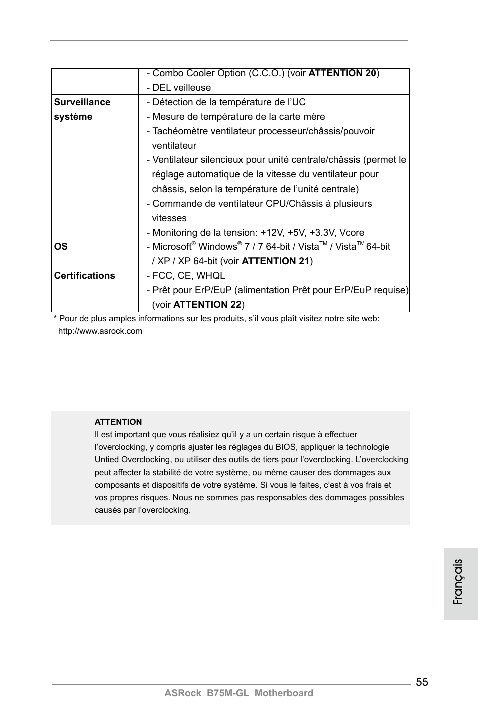 Français | ASRock B75M-GL User Manual | Page 55 / 203