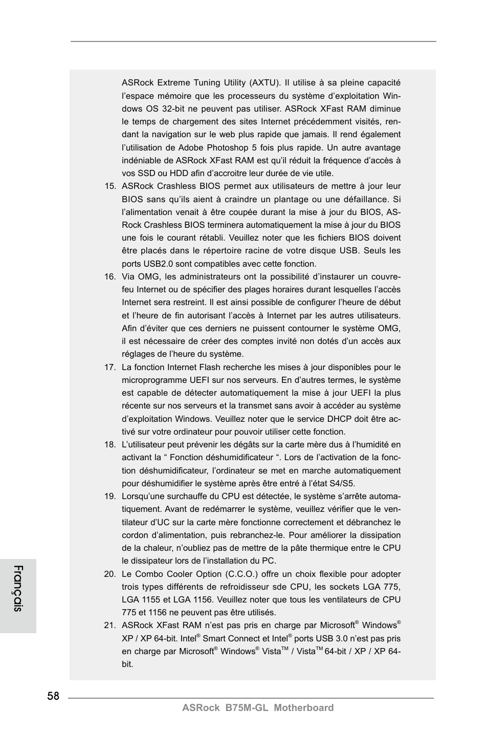 Français, Asrock b75m-gl motherboard | ASRock B75M-GL User Manual | Page 58 / 203
