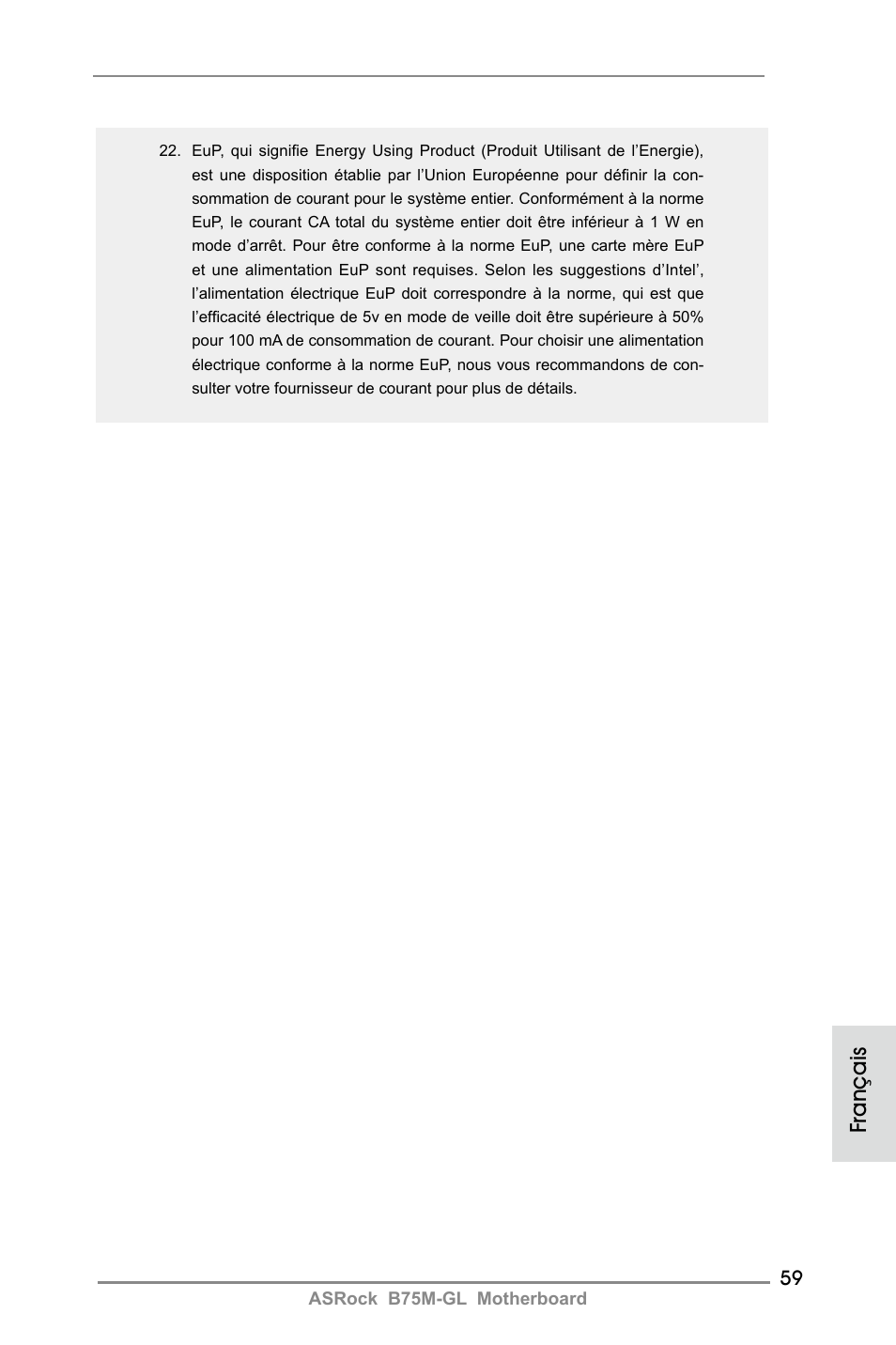 Français | ASRock B75M-GL User Manual | Page 59 / 203