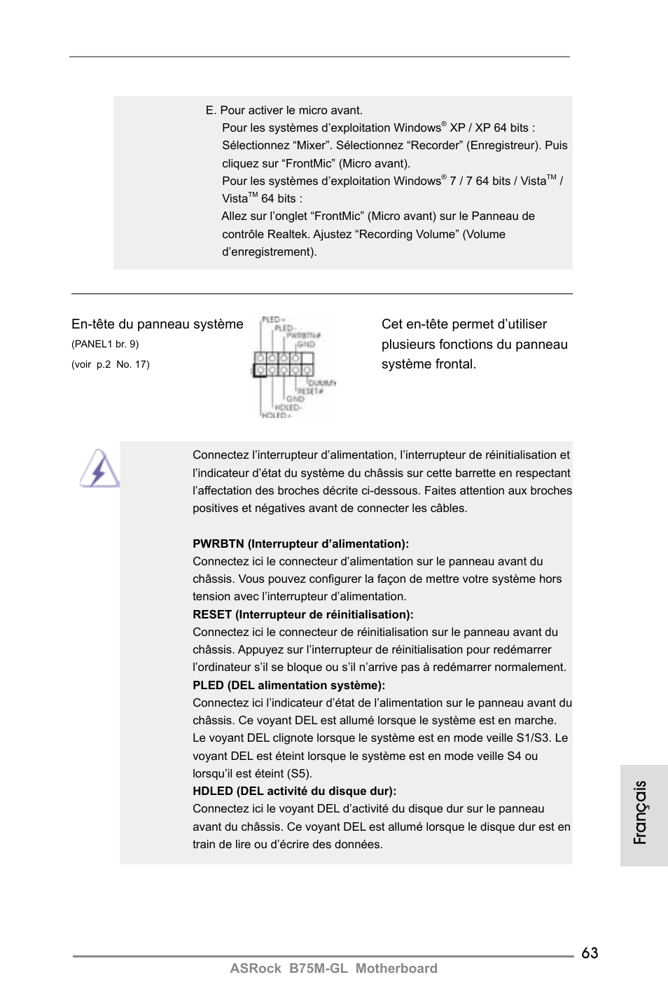 Français | ASRock B75M-GL User Manual | Page 63 / 203