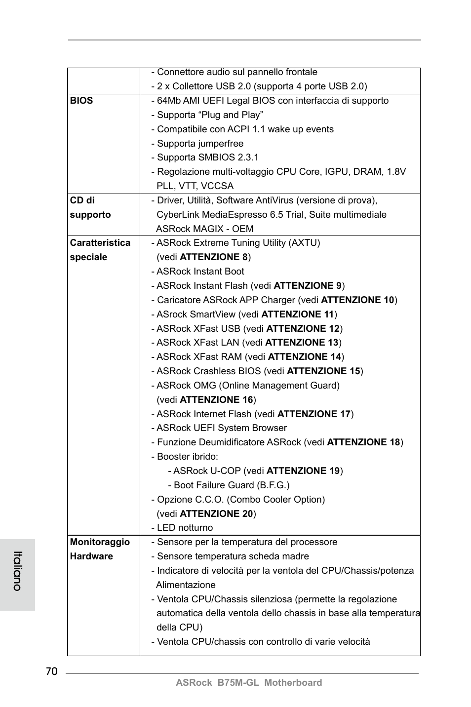 Italiano | ASRock B75M-GL User Manual | Page 70 / 203