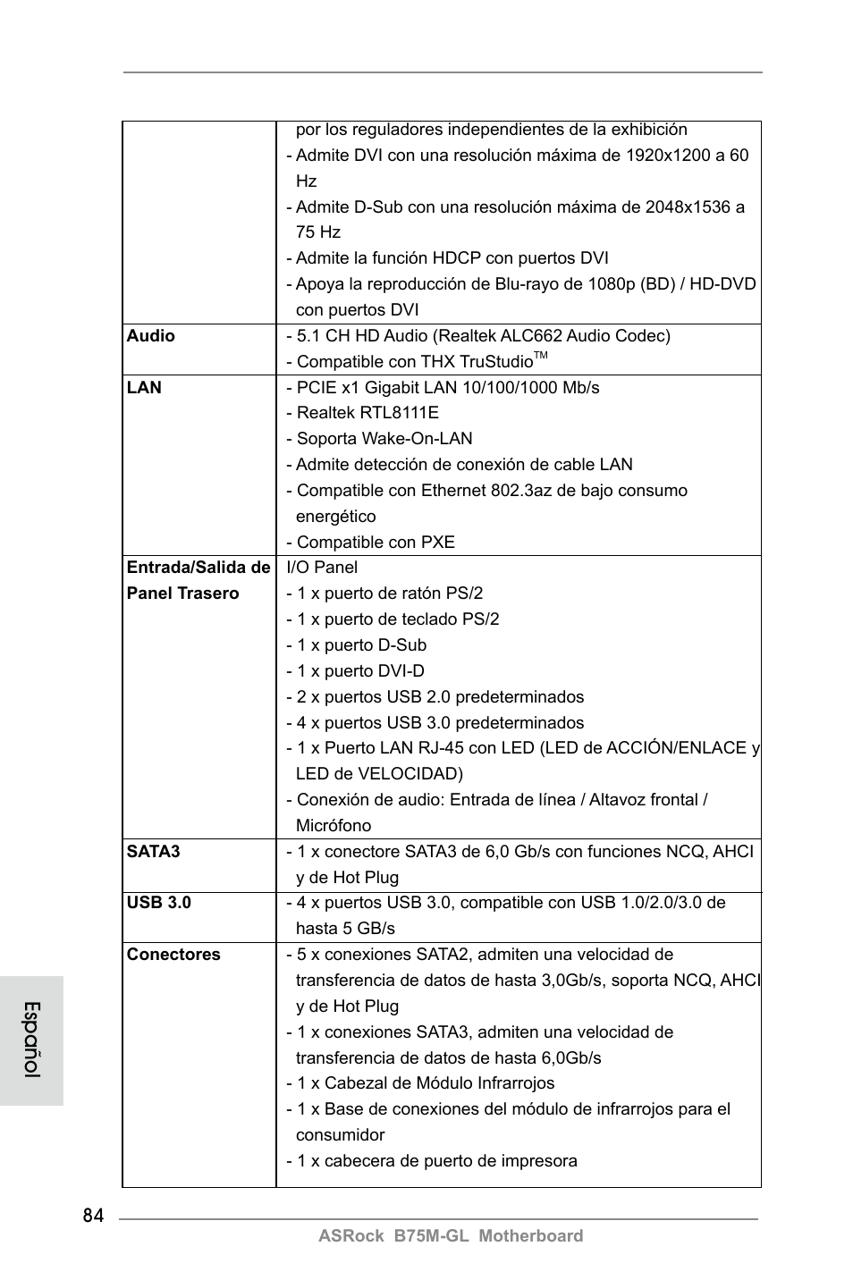 Español | ASRock B75M-GL User Manual | Page 84 / 203