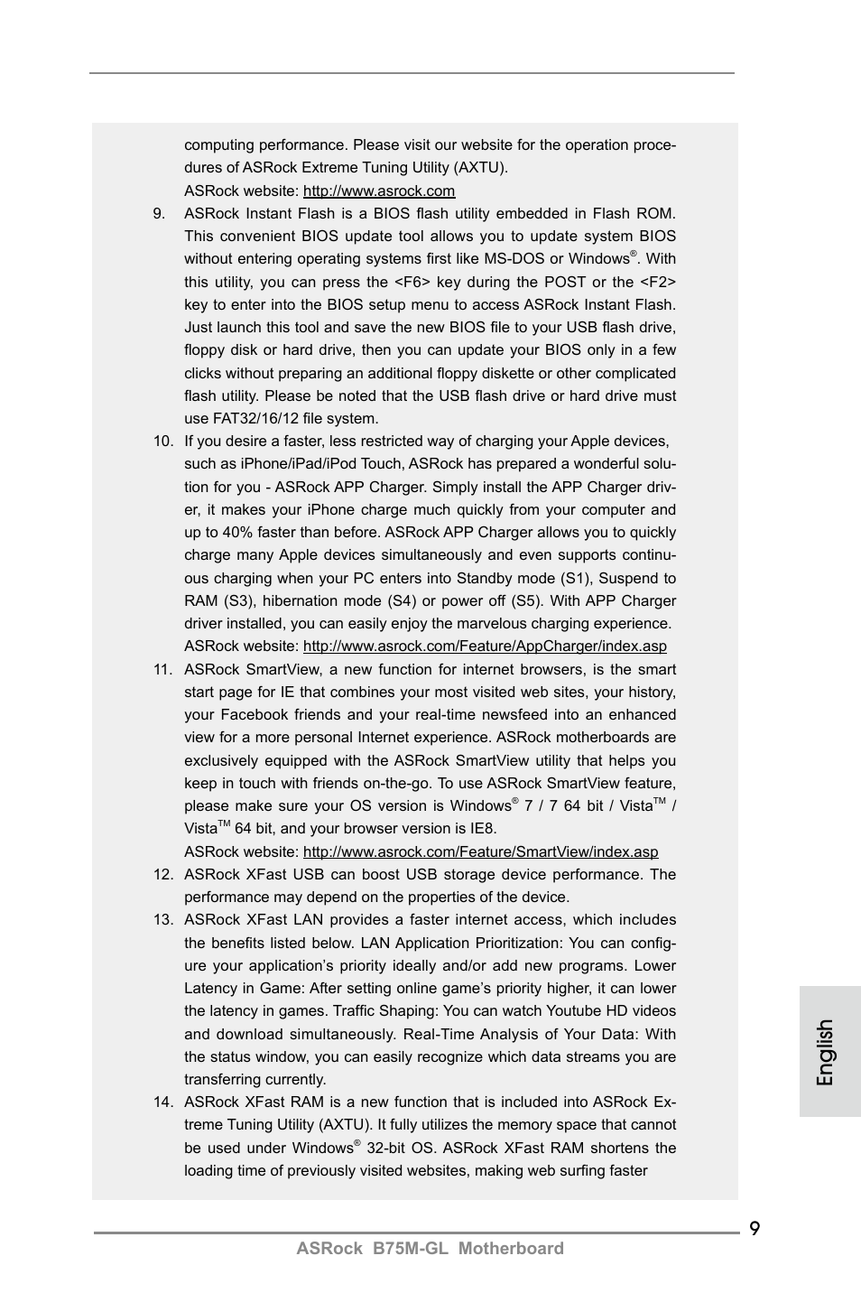 English, Asrock b75m-gl motherboard | ASRock B75M-GL User Manual | Page 9 / 203