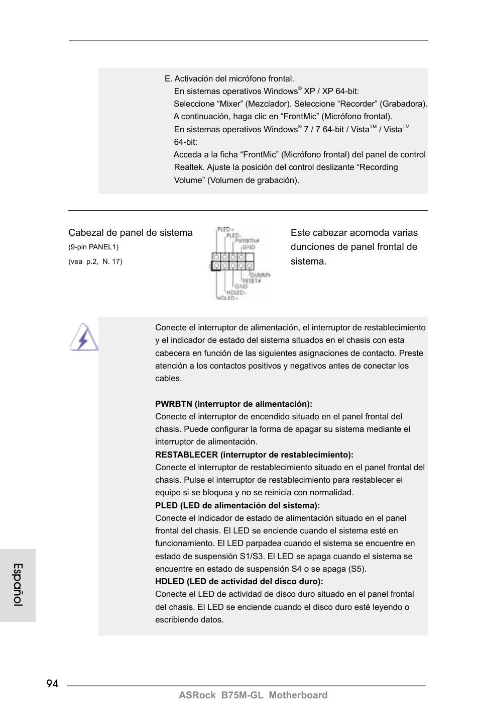 Español | ASRock B75M-GL User Manual | Page 94 / 203