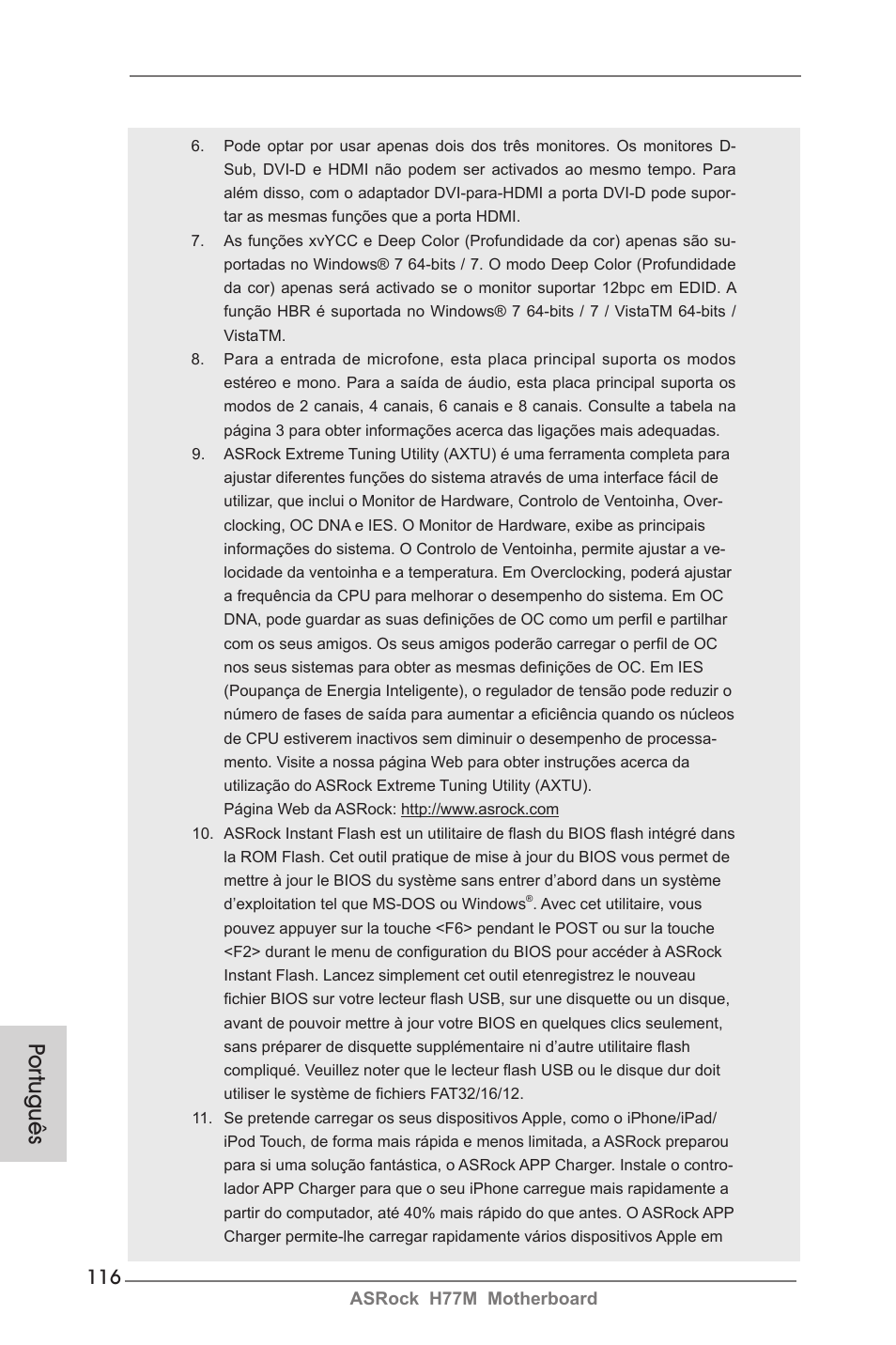 Por tuguês | ASRock H77M User Manual | Page 116 / 206