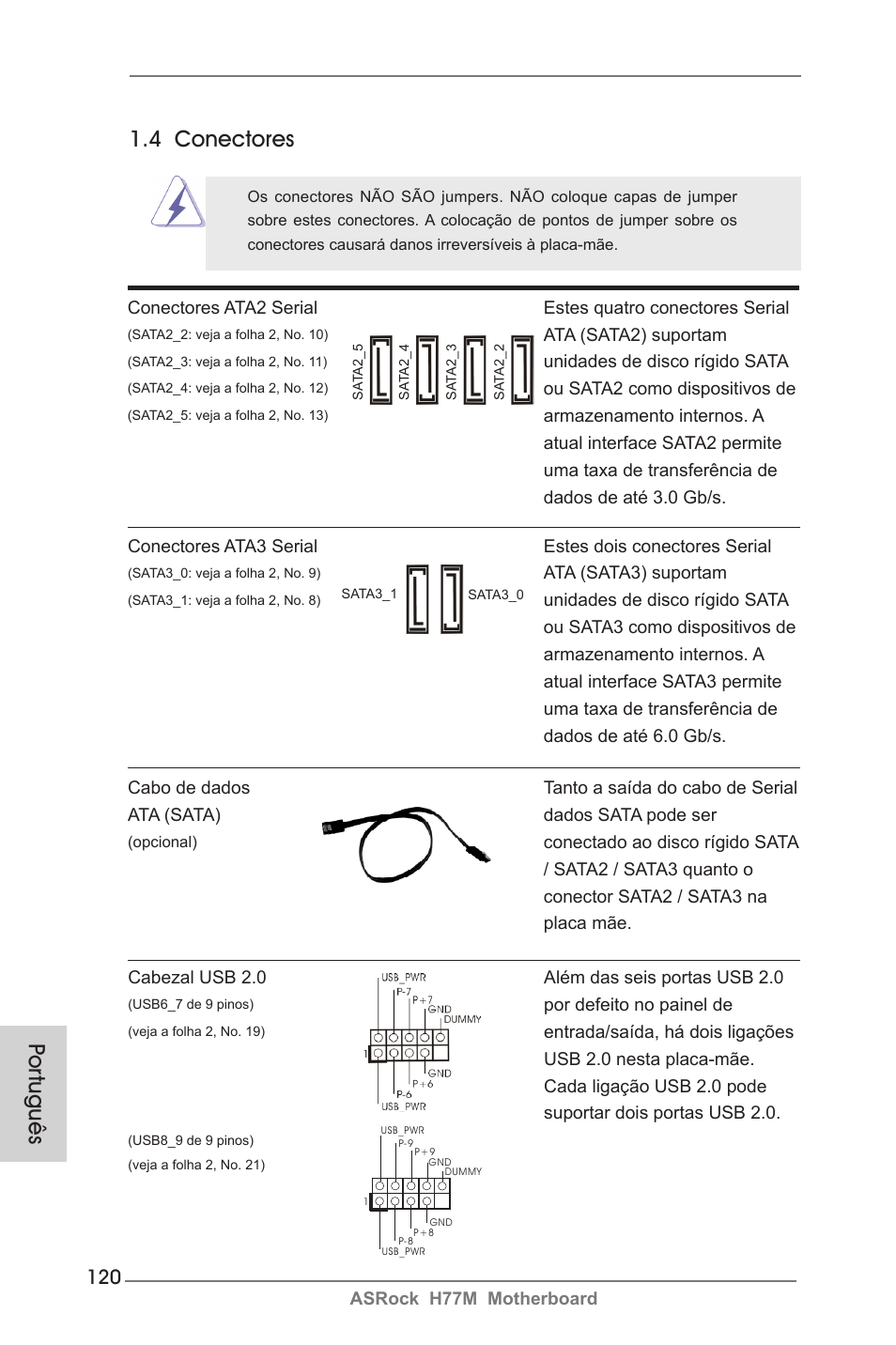 4 conectores, Por tuguês | ASRock H77M User Manual | Page 120 / 206