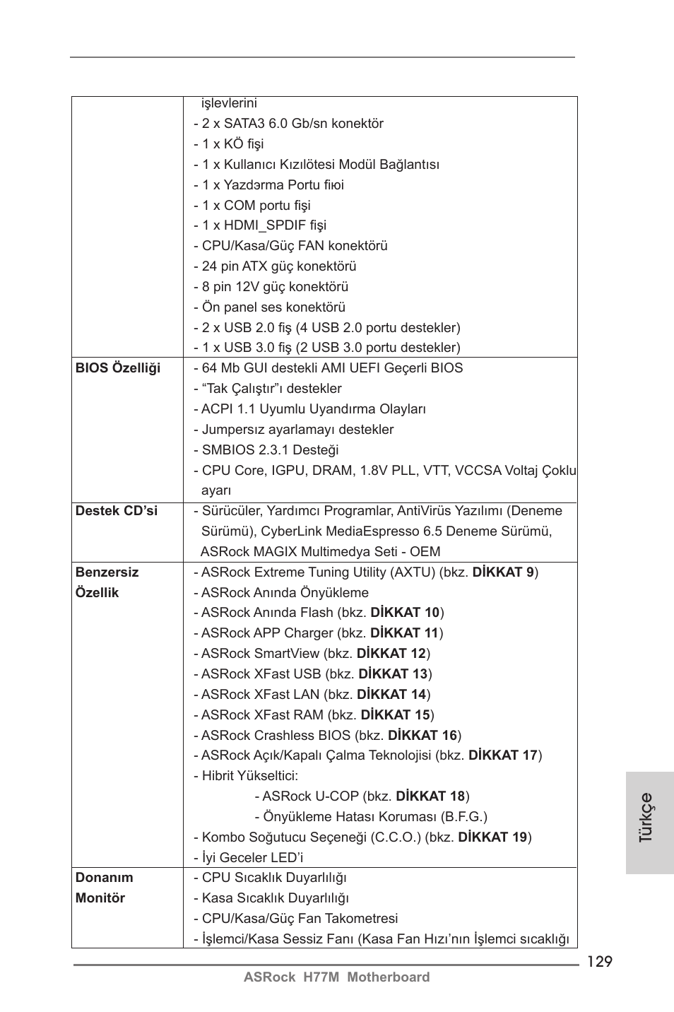 Türkçe | ASRock H77M User Manual | Page 129 / 206