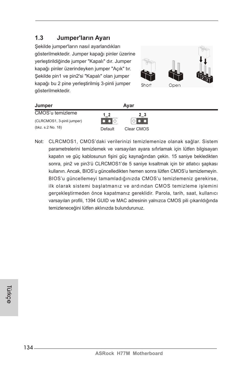 Türkçe 1.3 jumper'ların ayarı | ASRock H77M User Manual | Page 134 / 206