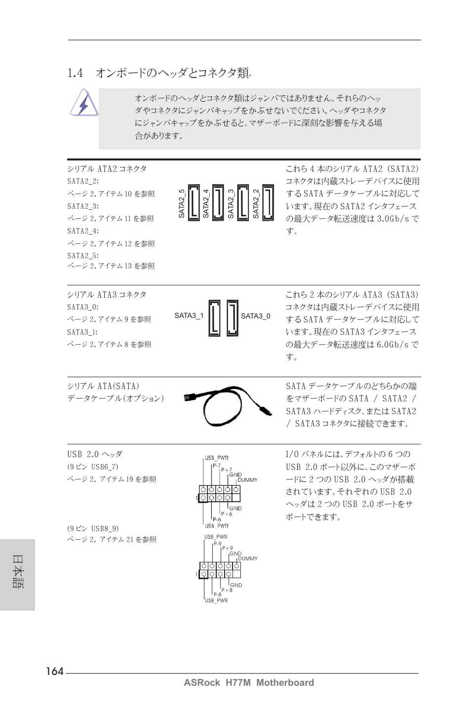 日本語 1.4 オンボードのヘッダとコネクタ類, Asrock h77m motherboard | ASRock H77M User Manual | Page 164 / 206