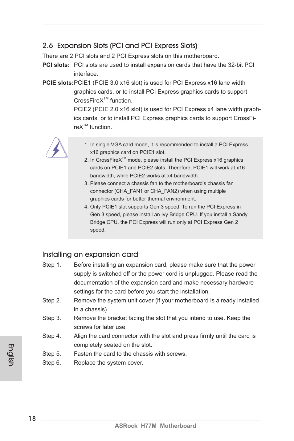 Installing an expansion card | ASRock H77M User Manual | Page 18 / 206