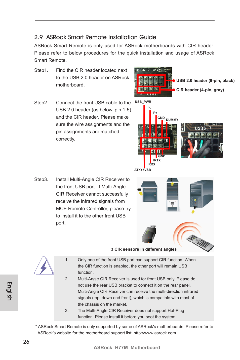 English, 9 asrock smart remote installation guide | ASRock H77M User Manual | Page 26 / 206