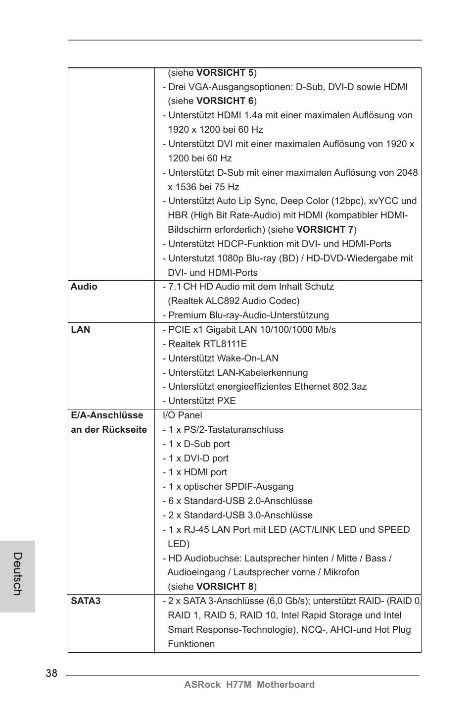 Deutsch | ASRock H77M User Manual | Page 38 / 206