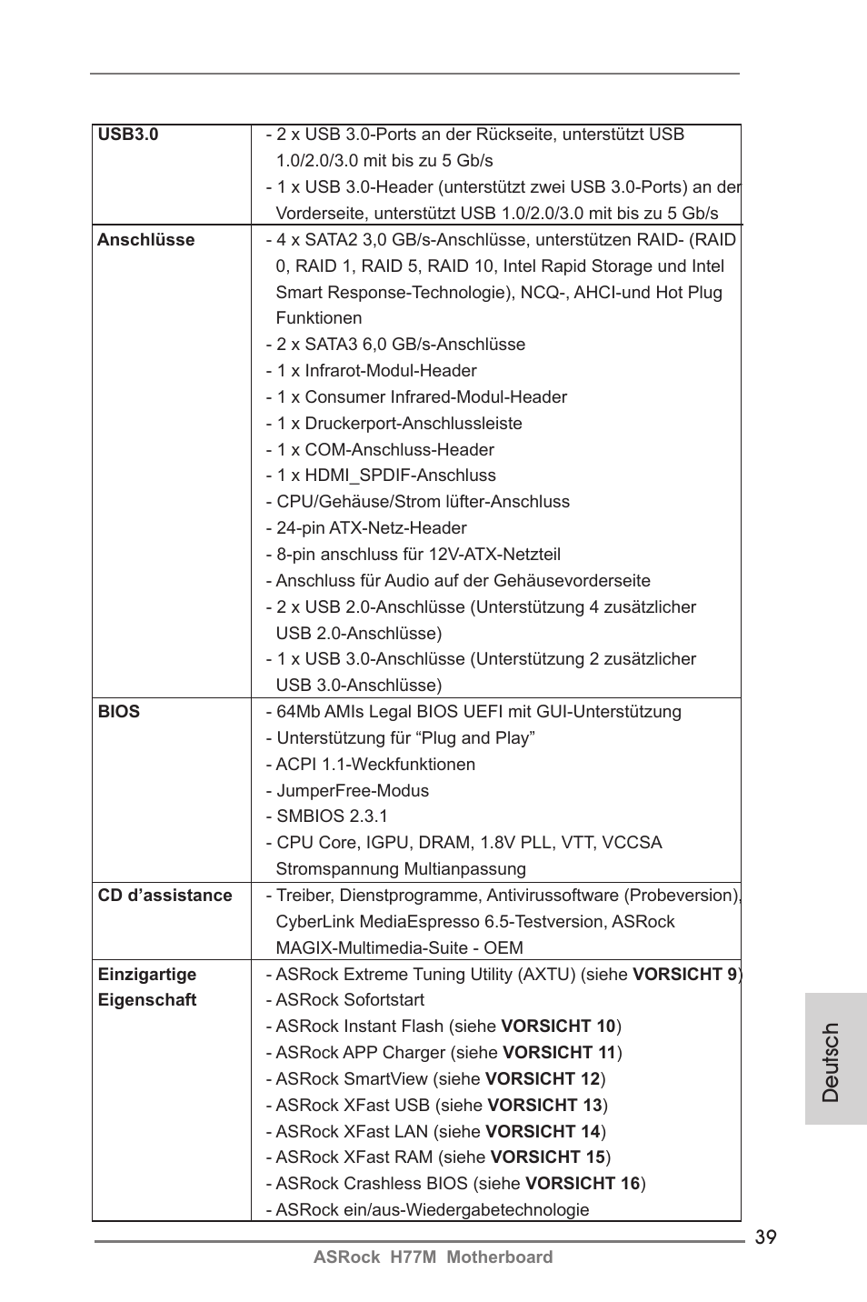 Deutsch | ASRock H77M User Manual | Page 39 / 206
