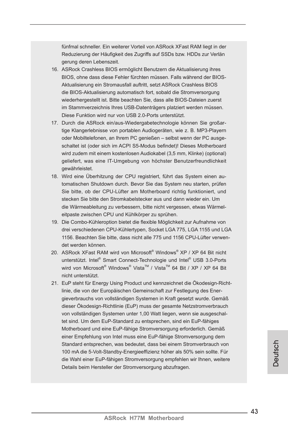 Deutsch, Asrock h77m motherboard | ASRock H77M User Manual | Page 43 / 206