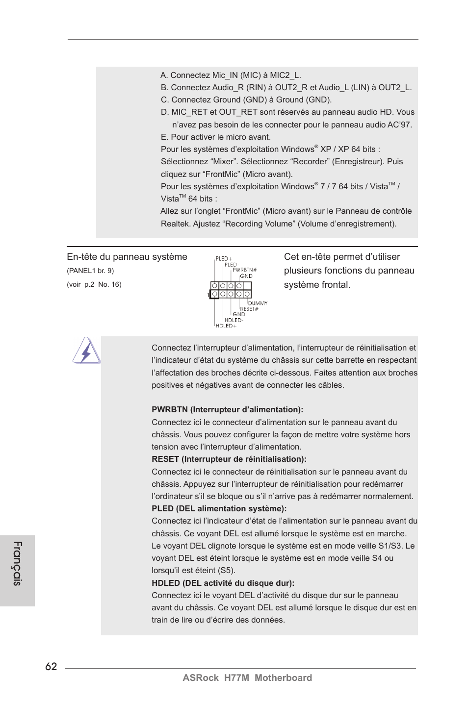 Français | ASRock H77M User Manual | Page 62 / 206