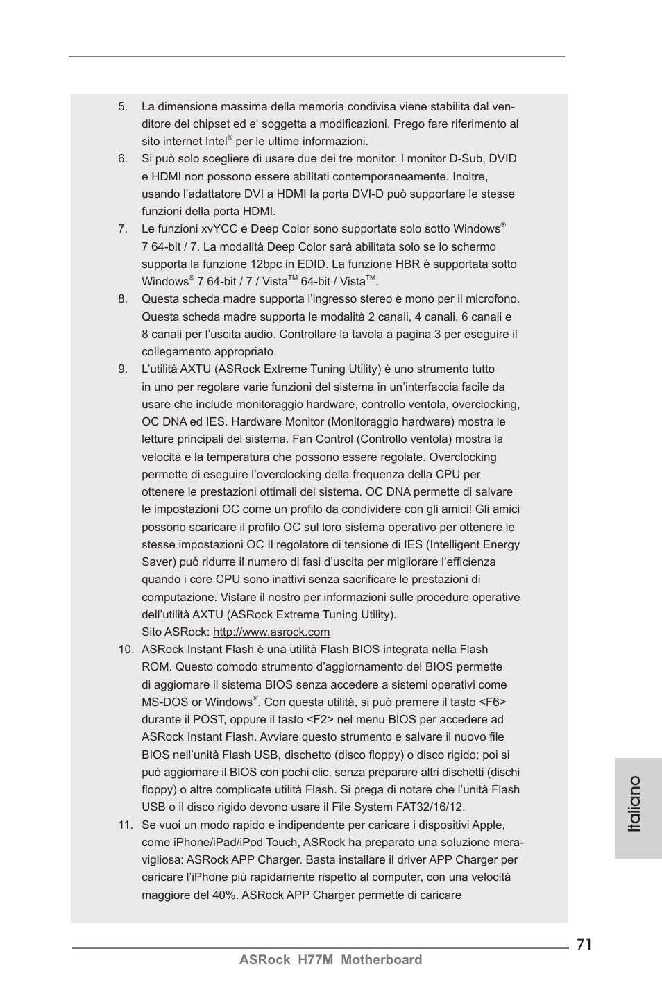 Italiano, Asrock h77m motherboard | ASRock H77M User Manual | Page 71 / 206